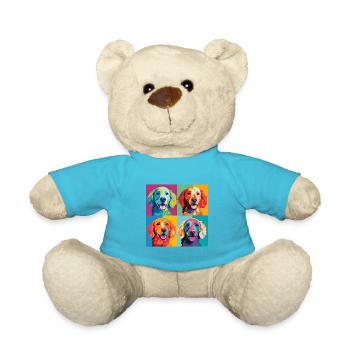 Pop-Art-Welpenparade: Buntes Hundegitter-T-Shirt - Teddy - Atollblau - Vorne