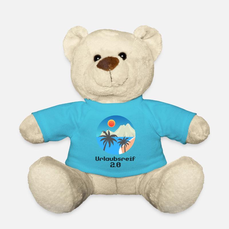 Urlaubsmotiv mit Palmen und Insel, Urlaubsreif 2.0 - Teddy - Atollblau