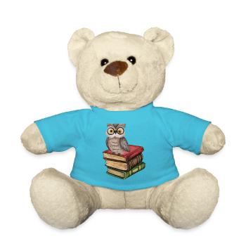 Owl on Books - Book Lover Gift - Teddy Bear - atoll blue - Front
