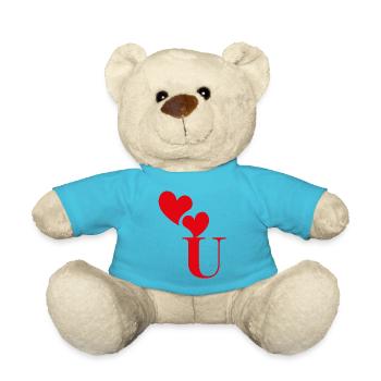 Buchstabe u rotes Herz - Teddy - Atollblau - Vorne