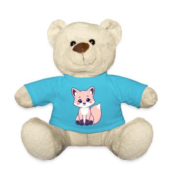 Neugieriger roter getigerter Fuchs mit auffälligen rosa Wangen - Teddy - Atollblau - Vorne