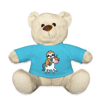 Lazy Sloth Rides Unicorn - Funny Desi - Teddy Bear - atoll blue - Front