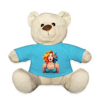 Erschrockene Frau mit bunten Haaren - Teddy - Atollblau - Vorne