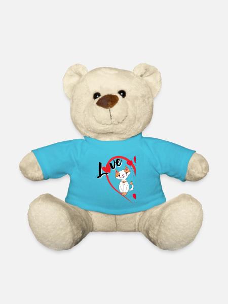 Katze mit der Aufschrift Liebe halbes Herz - Teddy - Atollblau