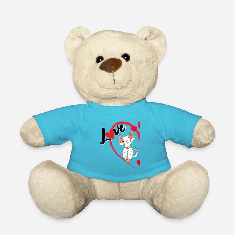 Katze mit der Aufschrift Liebe halbes Herz - Teddy - Atollblau