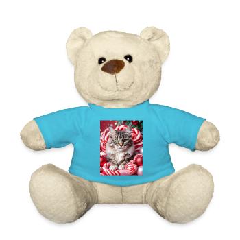 Chat de Noël entre des couronnes de bonbons - Nounours - bleu outremer - Devant