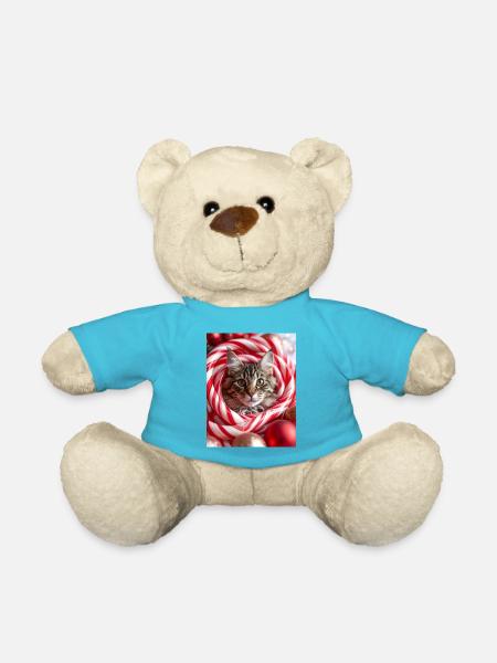 Weihnachtskatze zwischen Zuckerstangen - Teddy - Atollblau