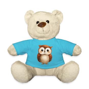 Cute Owl Drawing – Adorable Child Illustration - Teddy Bear - atoll blue - Front