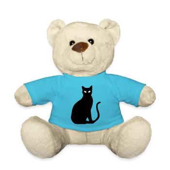 Black Cat Silhouette Gift Cat Lover - Teddy Bear - atoll blue - Front