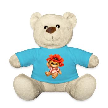 Cute Teddy Bear with Poppy Hat & Floral Glasses - Teddy Bear - atoll blue - Front