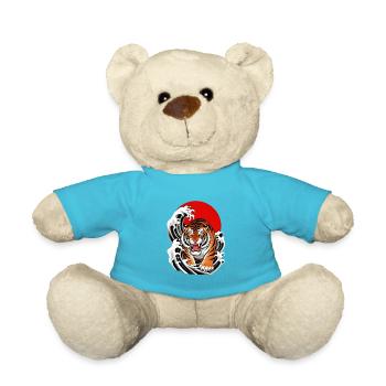 Tiger in red waves - Teddy Bear - atoll blue - Front