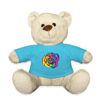 Rose Flower Colorful Rainbow Illustration - Teddy Bear - atoll blue - Front