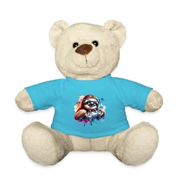 Funny Sloth Gamer With Sunglasses - Teddy Bear - atoll blue - Front