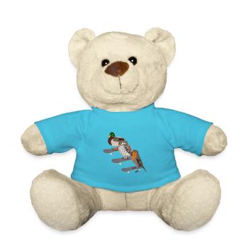 Robin Duck Owl Skateboard Bird - Teddy Bear - atoll blue - Front