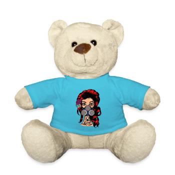 Rot Haarige Frau mit Atemmaske - Teddy - Atollblau - Vorne