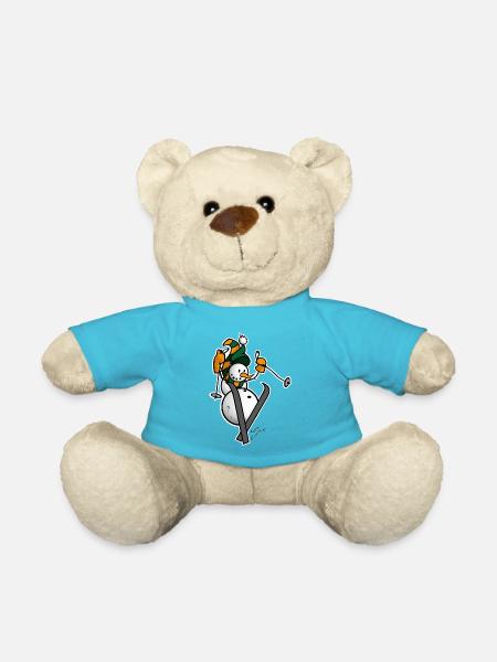 Snowman on skis - Teddy Bear - atoll blue