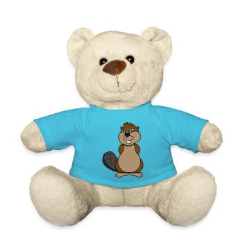 Biber suess lieb frech Holz Damm Wasser Wald Tier - Teddy - Atollblau - Vorne