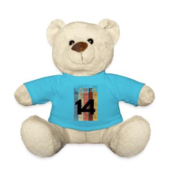 Level 14, Vintage Shirt zum 14. Geburtstag - Teddy - Atollblau - Vorne