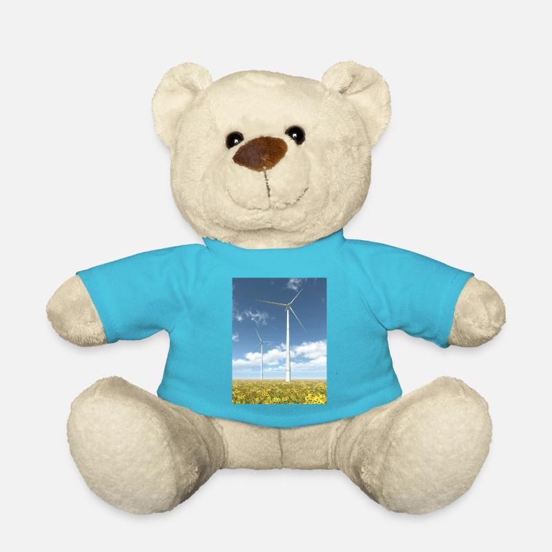 Windkraftanlagen mit Sonnenblumen - Teddy - Atollblau