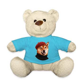 Shiba Hund mit Mütze und Pullover - Teddy - Atollblau - Vorne