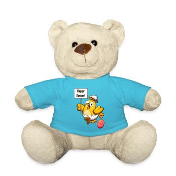 Süßes kleines Osterküken mit Schild - Teddy - Atollblau - Vorne