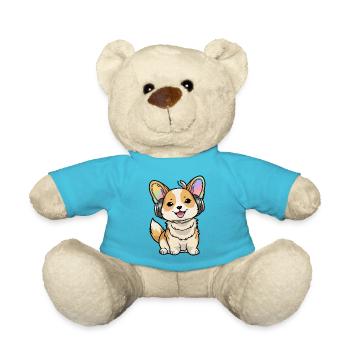 Kawaii Cute Happy Colorful Dog avec des écouteurs - Nounours - bleu outremer - Devant