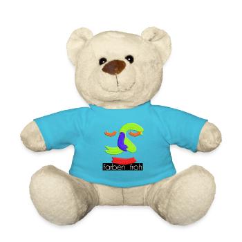farbenfroh 5 weiss mit balken schw groß - Teddy - Atollblau - Vorne