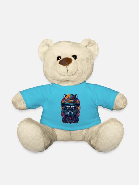 Cute raccoon with hat and funny glasses - Teddy Bear - atoll blue