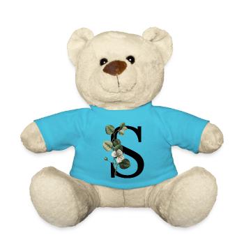 Green Botanical Letter S - Teddy Bear - atoll blue - Front