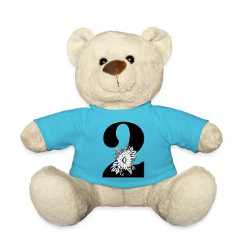 Numéro 2 floral noir -2e anniversaire floral - Nounours - bleu outremer - Devant