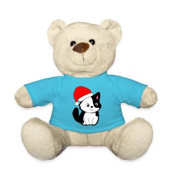 Noël - Chat festif avec chapeau de Père Noël - Nounours - bleu outremer - Devant
