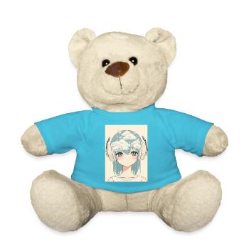 Anime Girl with Headphones & Sky Hair Motif! - Teddy Bear - atoll blue - Front