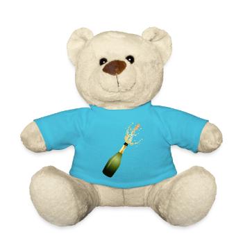 Bottle of Sparkling Wine – Party and Celebration Illustration - Teddy Bear - atoll blue - Front