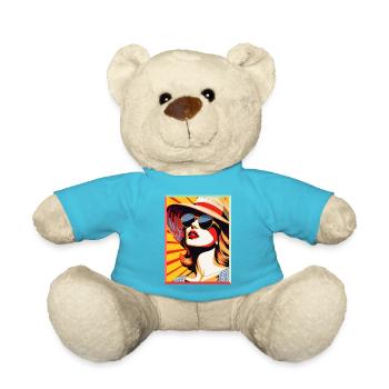 Pop Art Femme Rétro Avec Lunettes De Soleil Et Chapeau Mode - Nounours - bleu outremer - Devant