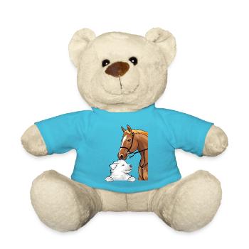Weißer Schweizer Schäferhund und rotes Pferd - Teddy - Atollblau - Vorne