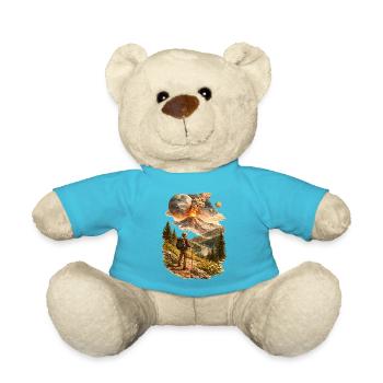 Hikers in front of erupting volcano and strange world - Teddy Bear - atoll blue - Front