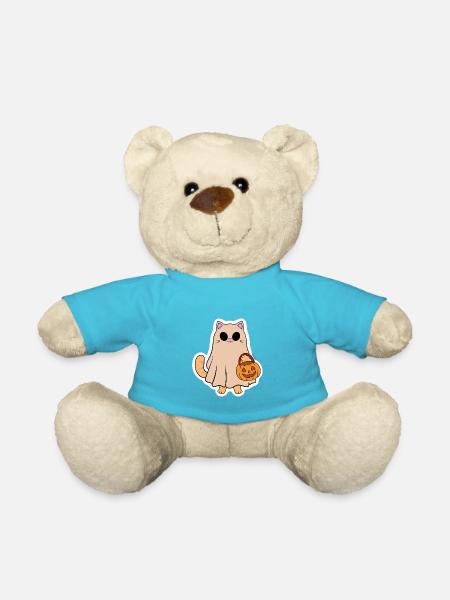 Katzengeist mit Halloweenkürbis - Teddy - Atollblau