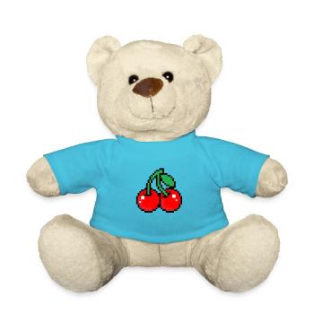 Kirsche in Pixel Art Süßes Früchtchen - Teddy - Atollblau - Vorne