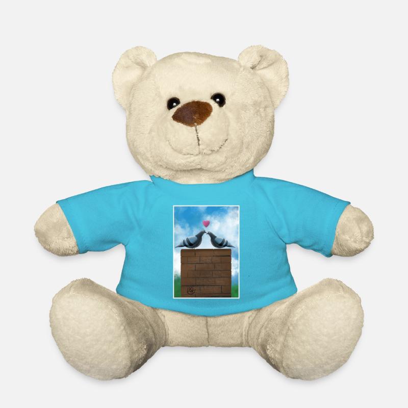 Turteltauben auf dem Schornstein - Teddy - Atollblau
