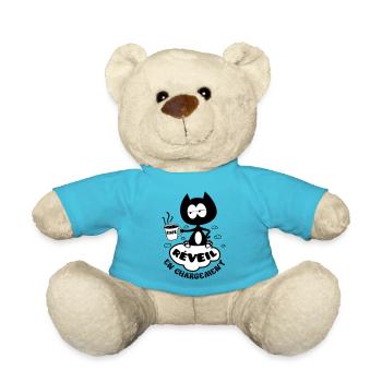 Chat avec café, réveil en chargement ! - Nounours - bleu outremer - Devant