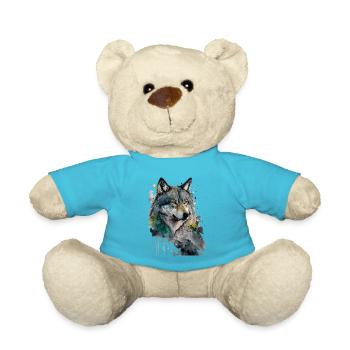 Wolf Wasserfarben Kunst Malerei Aquarell - Teddy - Atollblau - Vorne