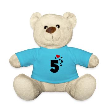 5 Herzen 5. Geburtstag - Teddy - Atollblau - Vorne