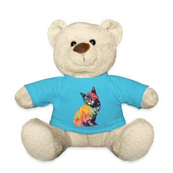 Geometric Watercolour Cat - Teddy Bear - atoll blue - Front