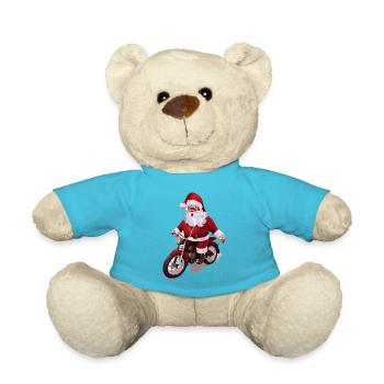 Christmas Santa Claus Motorcross Motorcycle - Teddy Bear - atoll blue - Front