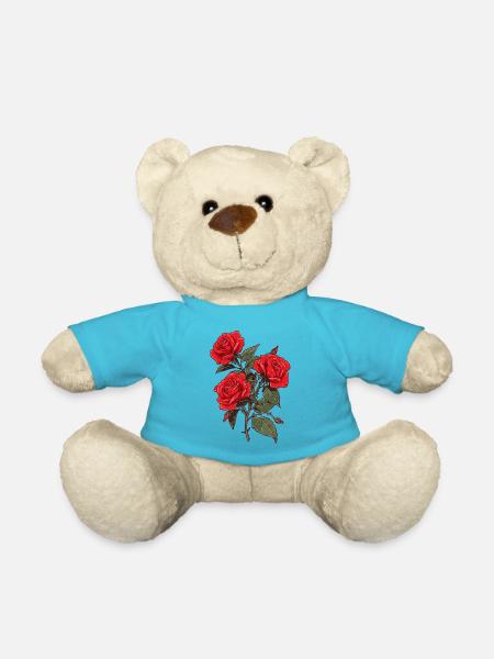 3 Rote Rosen Vintage Cool Floral Flowers Lover Wortspiel - Teddy - Atollblau