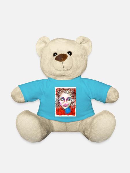 Buntes Pop-Art Frauenporträt - Teddy - Atollblau