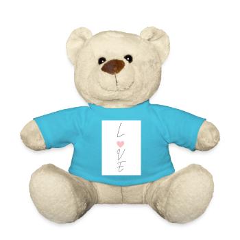 Love thin typography written vertically with heart - Teddy Bear - atoll blue - Front