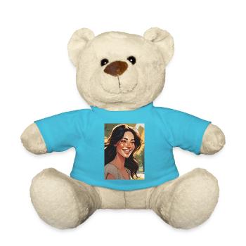 lächelnde Frau mit schwarzen braune dunklen Haaren - Teddy - Atollblau - Vorne