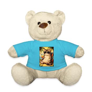 Cool Cat on Summer Vacation - Teddy Bear - atoll blue - Front