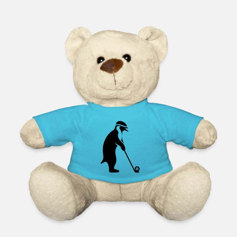 Penguin Playing Golf Cartoon Golfer Funny - Teddy Bear - atoll blue